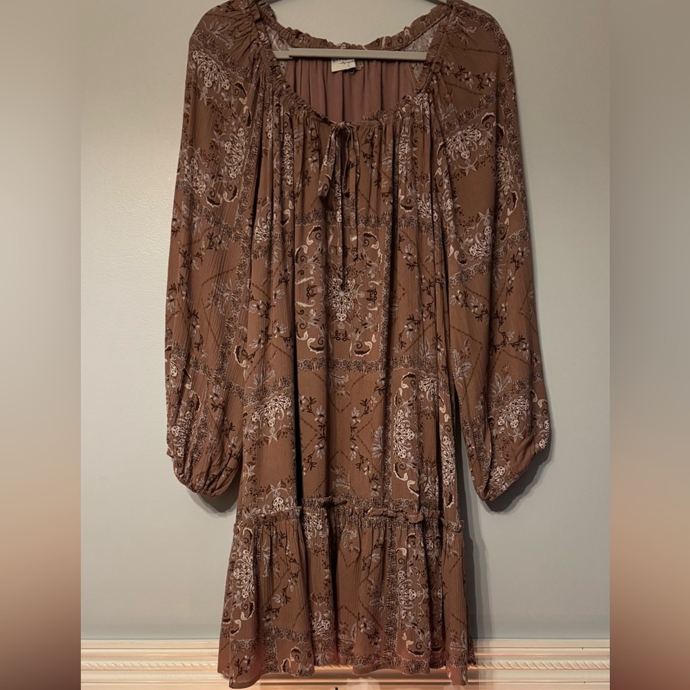 Dress Forum Dusty Rose/Maroon Bohemian Style Long Sleeve Dress (Size: Large)